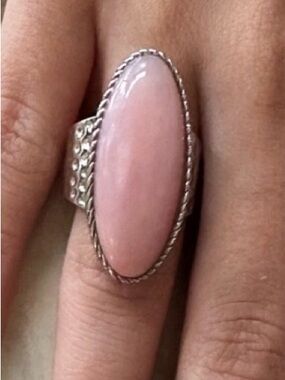 Sterling Silver Pink Oval Stone Statement Ring